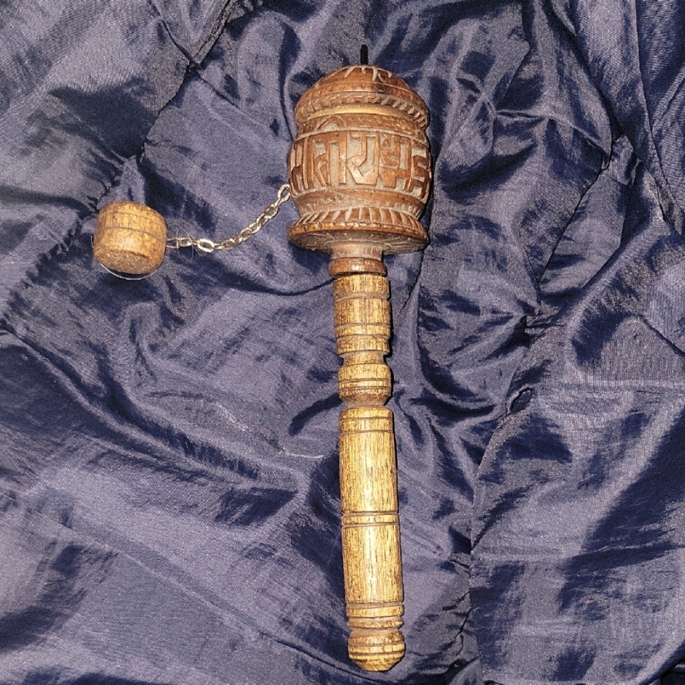 Tibetan Prayer Wheel (?) Hand Carved Wood       C. 1989